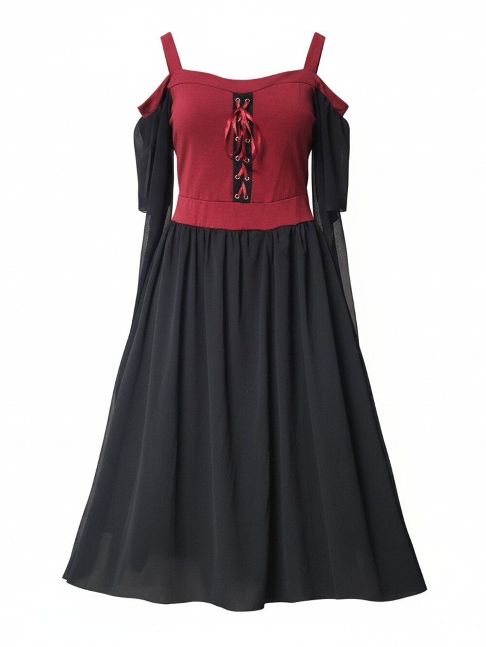 Renaissance Gothic Corset Dress Red Large Black Lace Up Witch Medieval Halloween